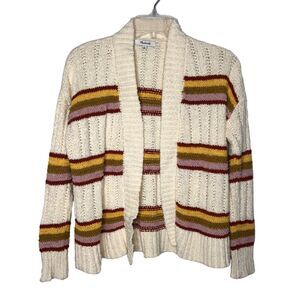 Madewell Wms XS Cream Striped Diaz Knit Open Front Cropped Cardigan Sweater Cozy